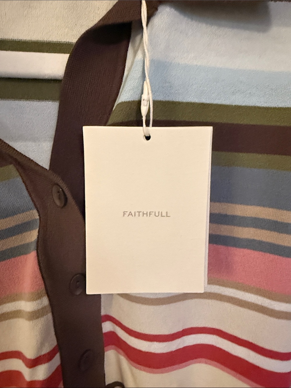 FAITHFULL Sable Striped Short-Sleeve Polo Top in Brown Multi - Picture 2 of 3